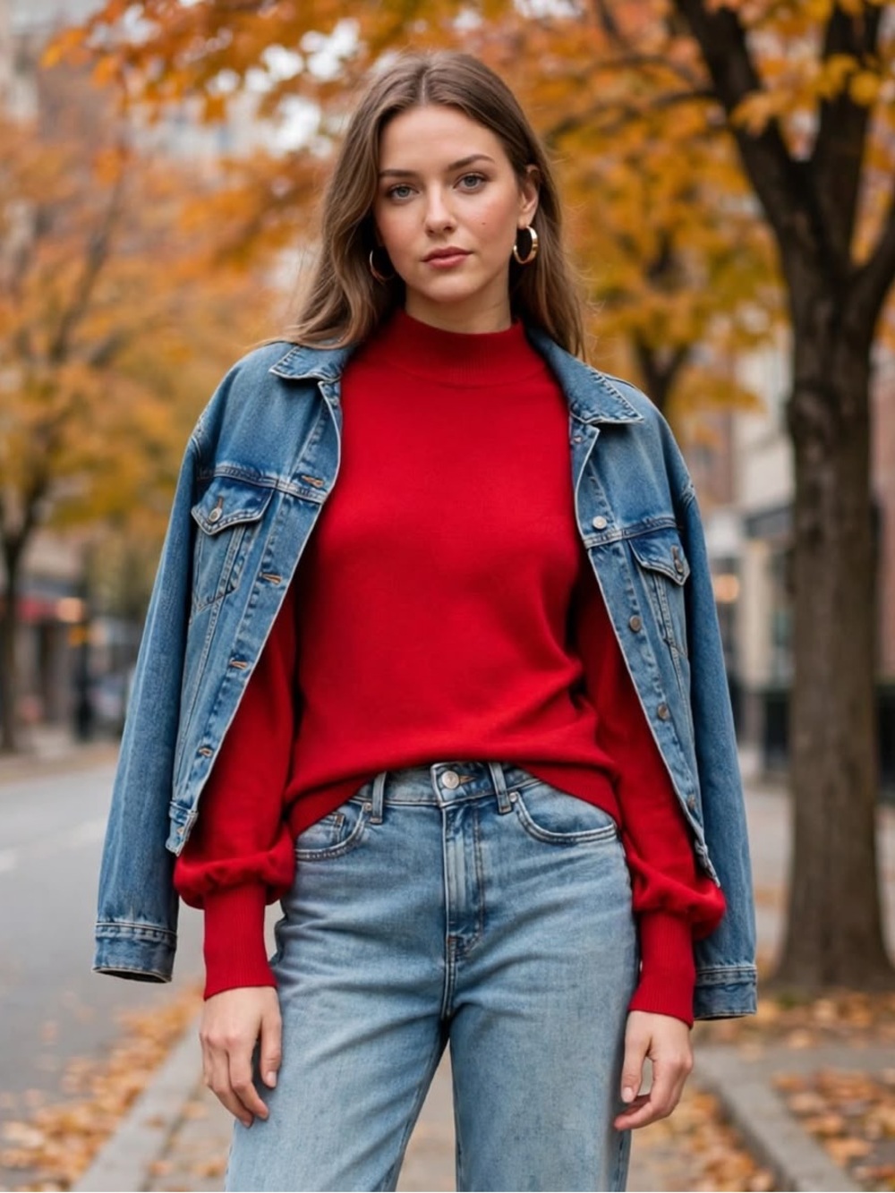Express MOCK NECK PUFF SLEEVE SWEATER IN KODAK RED